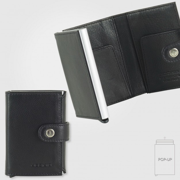 Portafoglio uomo Pop Up in pelle soft nera con portacarte RFID