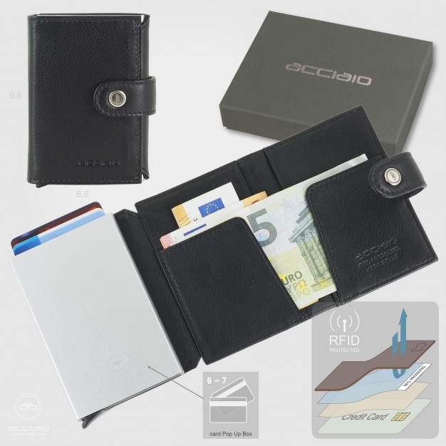 Portafoglio uomo Pop Up in pelle soft nera con portacarte RFID