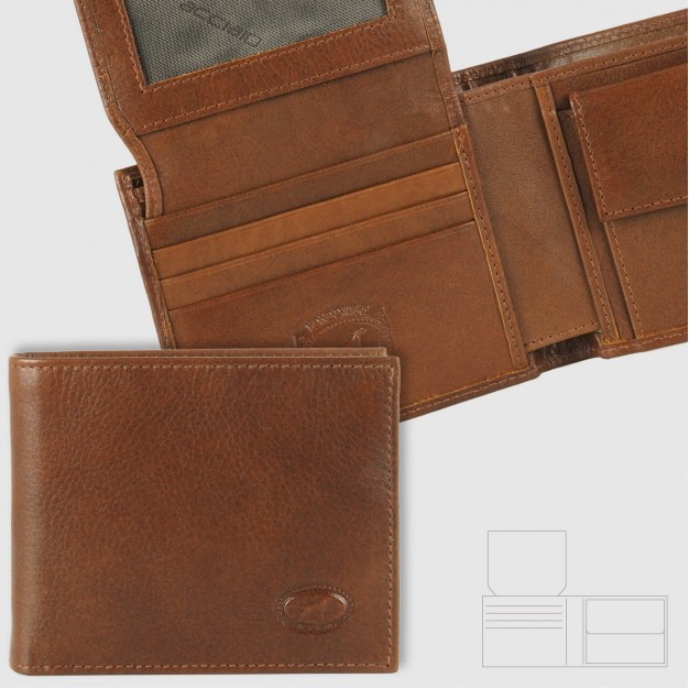 Men's leather wallet with coin purse and flap medium Brown/Chestnut