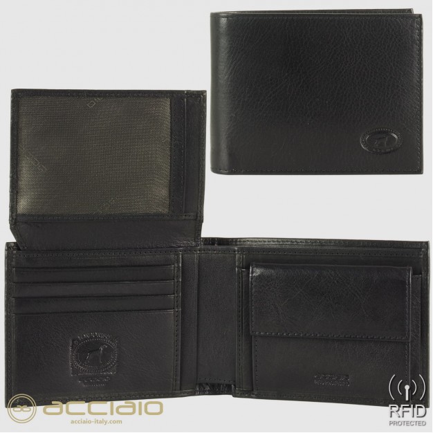 Men's leather wallet classic with coin purse and flap Trevor Black