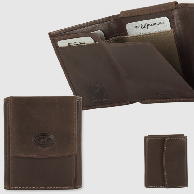 Men's minimal wallet compact coin pocket in leather Moka/Brown