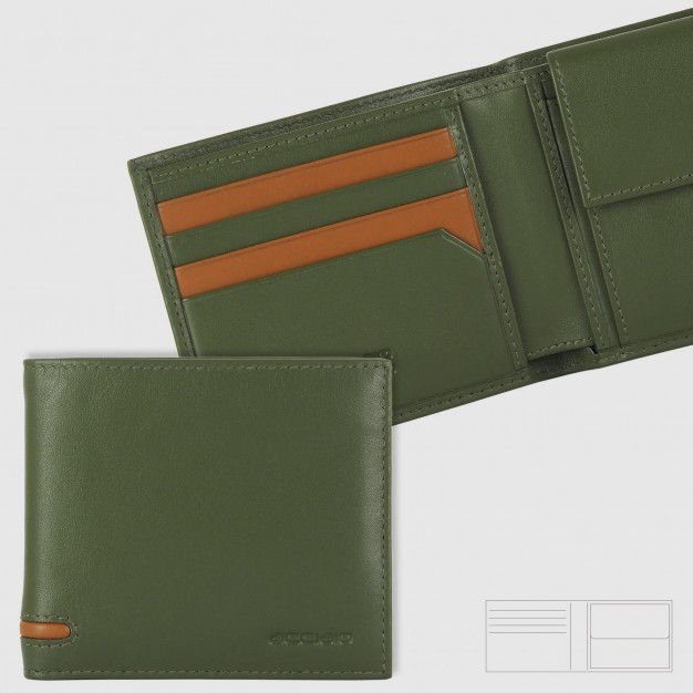 Portafoglio piccolo da uomo 7 carte e portamonete Verde