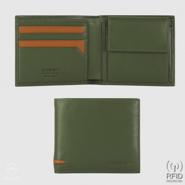Portafoglio piccolo da uomo 7 carte e portamonete Verde