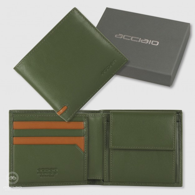 Portafoglio piccolo da uomo 7 carte e portamonete Verde