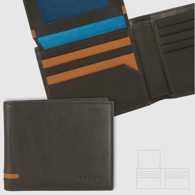 Portafoglio da uomo con 15 carte di credito e patta, Marrone