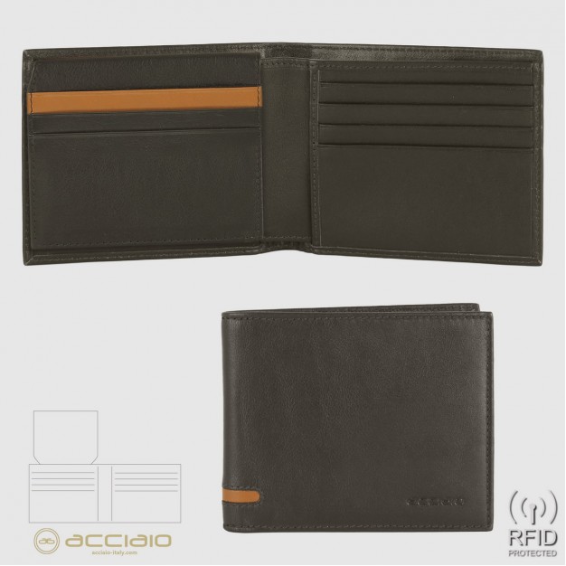 Portafoglio da uomo con 15 carte di credito e patta, Marrone