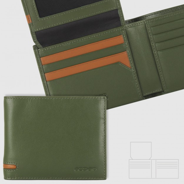Portafoglio da uomo con 15 carte di credito e patta, Verde