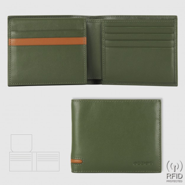 Portafoglio da uomo con 15 carte di credito e patta, Verde