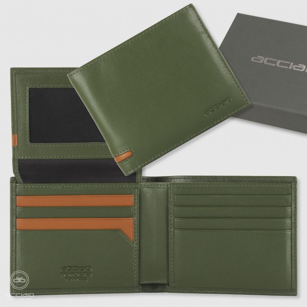 Portafoglio da uomo con 15 carte di credito e patta, Verde
