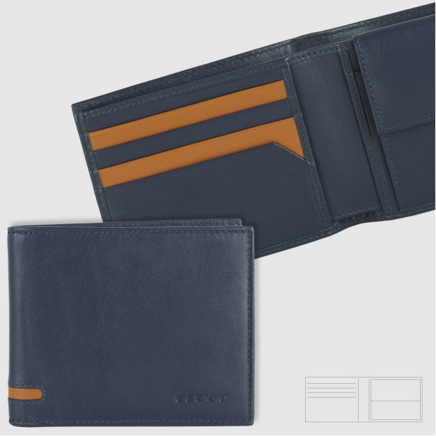 Men's wallet in leather with 7 cards and coin pocket, Blue
