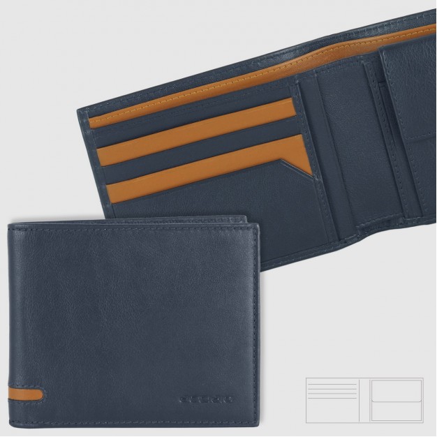 Men's wallet classic in leather with 7 cards and coin pocket, Blue