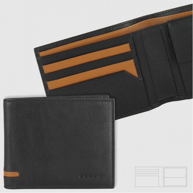 Men's wallet classic in leather with 7 cards and coin pocket, Black