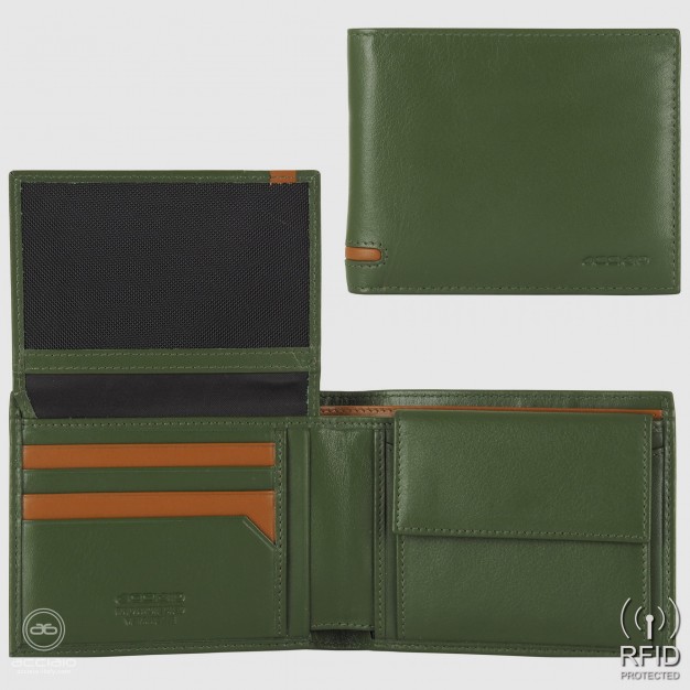 Portafoglio da uomo classico 10 carte, portamonete e patta, Verde