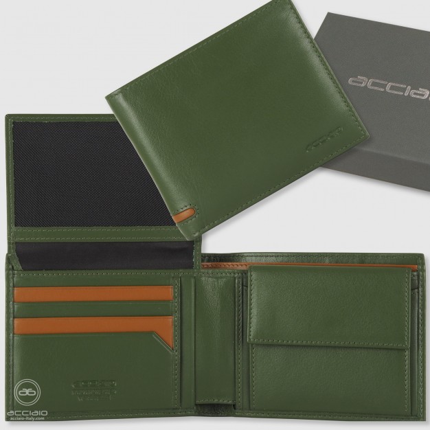 Portafoglio da uomo classico 10 carte, portamonete e patta, Verde