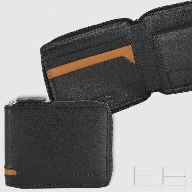 portafoglio con zip e catena da uomo in pelle