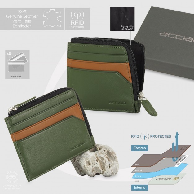 Porta carte di credito zip mini Verde