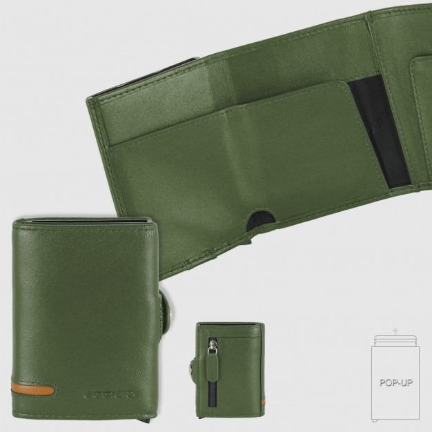 Portafoglio porta card Box Popup Rfid in pelle Verde