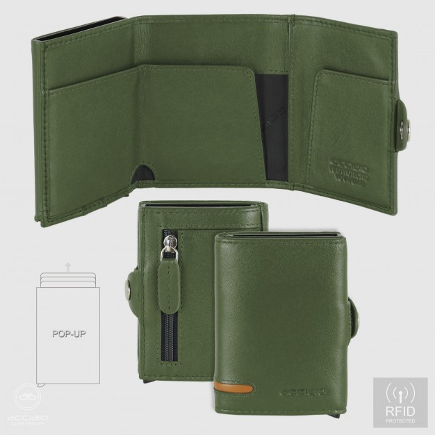 Portafoglio porta card Box Popup Rfid in pelle Verde