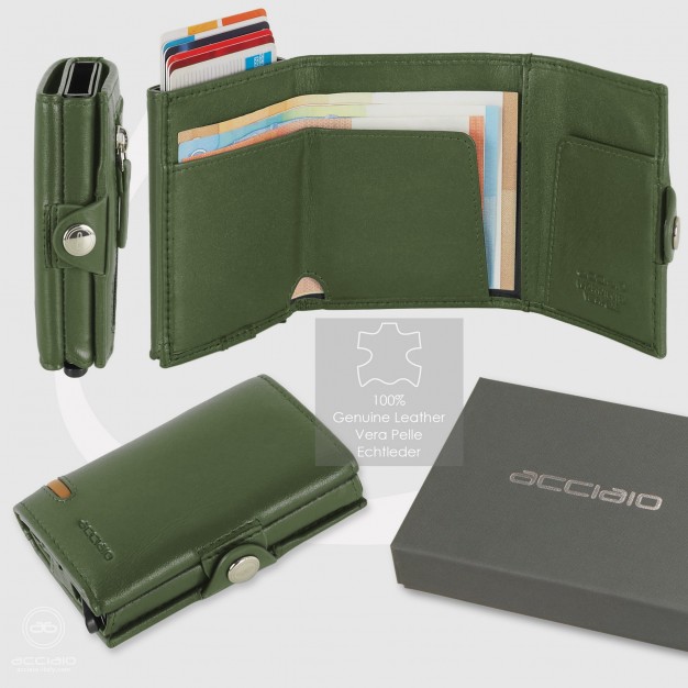 Portafoglio porta card Box Popup Rfid in pelle Verde