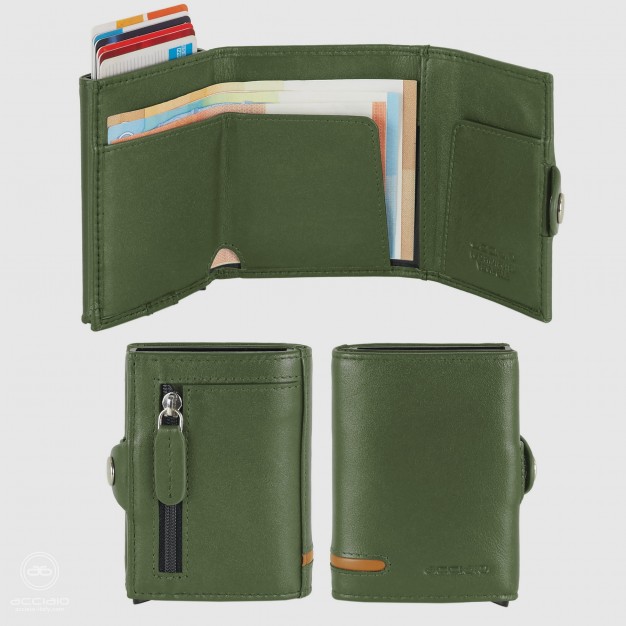 Portafoglio porta card Box Popup Rfid in pelle Verde