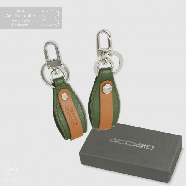Portachiavi in pelle morbida con moschettone Verde