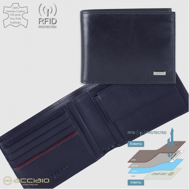 Wallet for Men with Purse classic in smooth leather Blue
