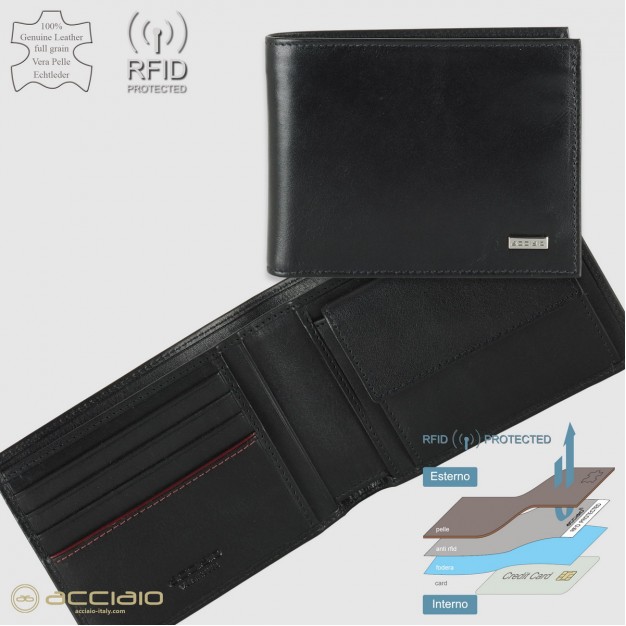 Wallet for Men with Purse classic in smooth leather Black