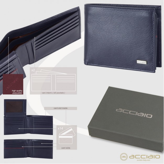 Wallet for Men Smooth leather with flap Ink Blue