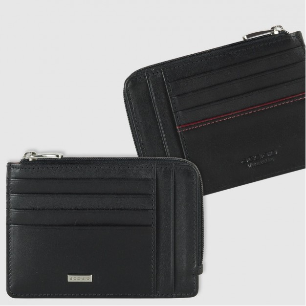 Credit card holder zip slim wallet in Smooth leather Black