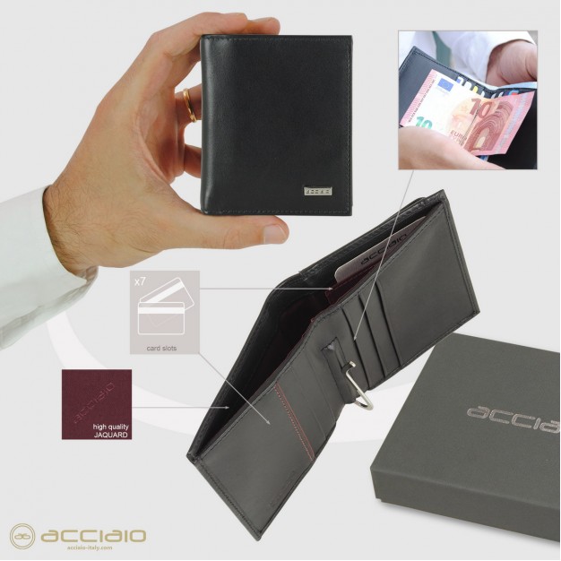 Pocket Wallet money clip in Smooth Leather Black