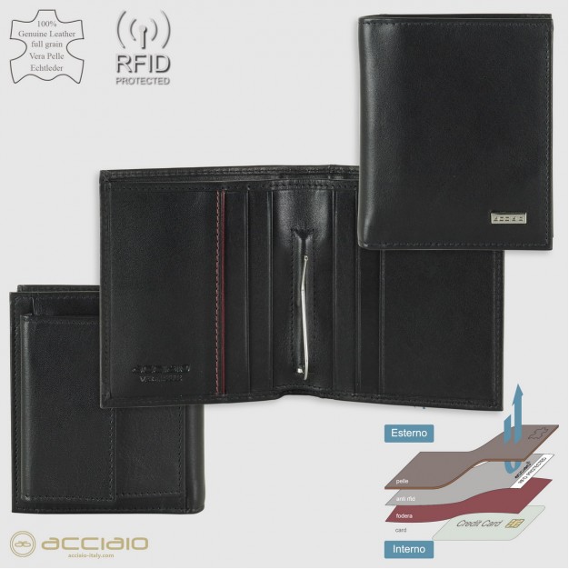 Pocket Wallet money clip in Smooth Leather Black