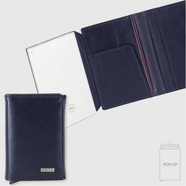 Wallet Popup Rfid card box in Smooth Leather Ink Blue