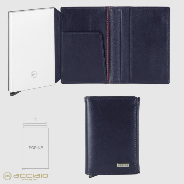 Wallet Popup Rfid card box in Smooth Leather Ink Blue