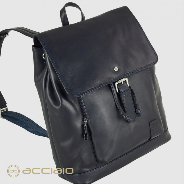 Classic backpack in leather Piccadilly 15" Blue