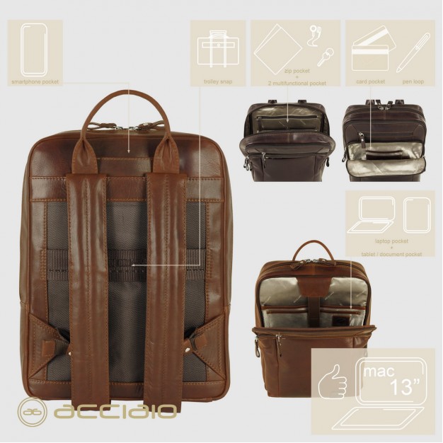 Zaino porta pc piccolo in pelle Brighton 13" Castagno