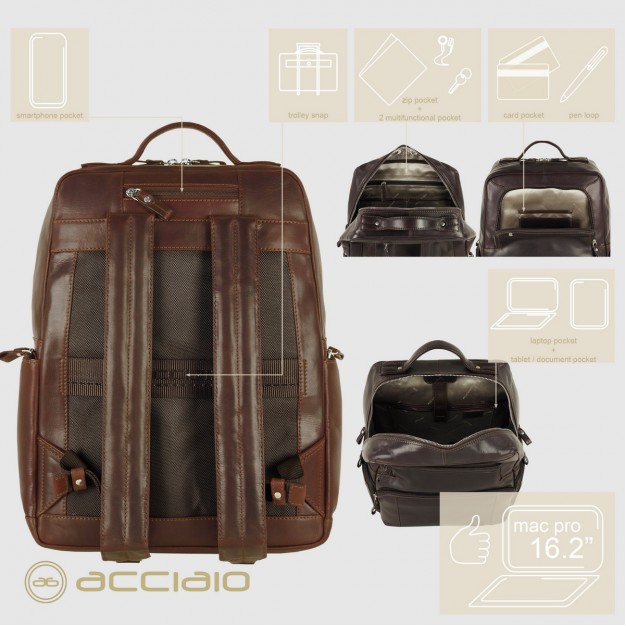 Zaino porta pc grande in pelle Liverpool 17" Castagno