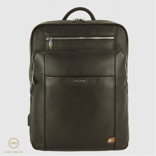 Laptop backpack Zip 15" leather Brown/Moka