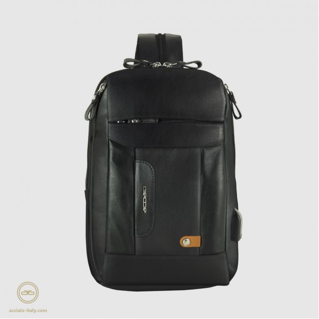 Monosling small Backpack "Jet" leather Black