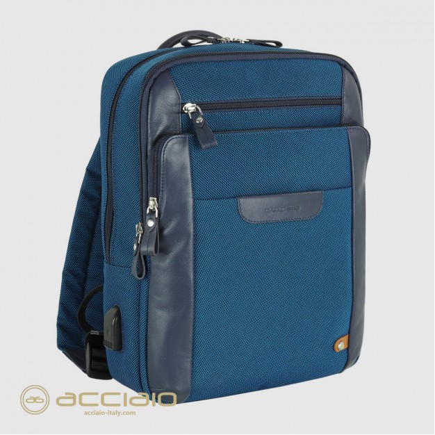 Laptop small backpack Zip 13" fabric and leather Cobalt Blue