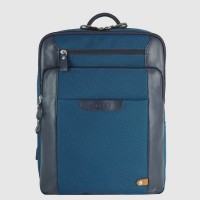 Laptop backpack Zip 15" fabric and leather Cobalt Blue