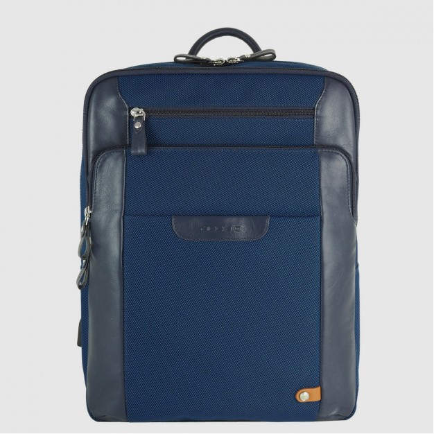 Laptop backpack Zip 15" fabric and leather Navy Blue