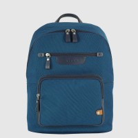 Laptop backpack Geo 15" fabric and leather Cobalt Blue