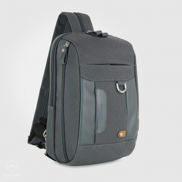 Monospalla uomo zaino piccolo Jet tessuto e pelle Grigio Monospalla uomo zaino piccolo Jet tessuto e pelle Grigio