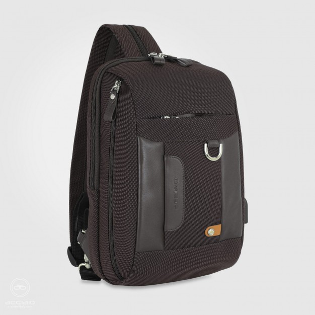 Monospalla uomo zaino piccolo Jet tessuto e pelle Marrone/Moka