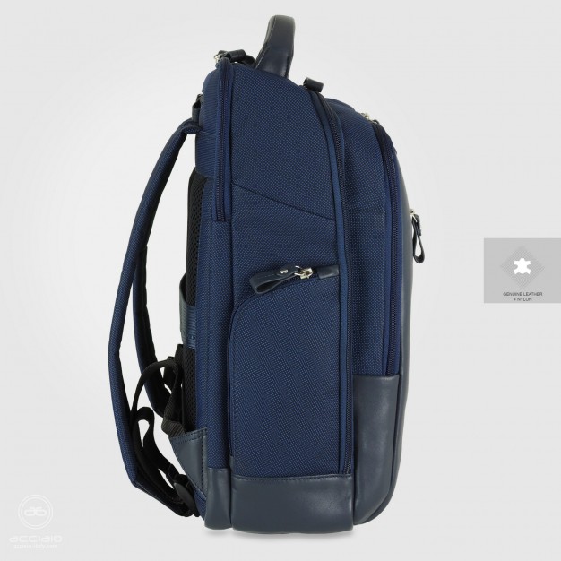 Zaino cabin bag pc 15" Traveller tessuto e pelle Blu Navy