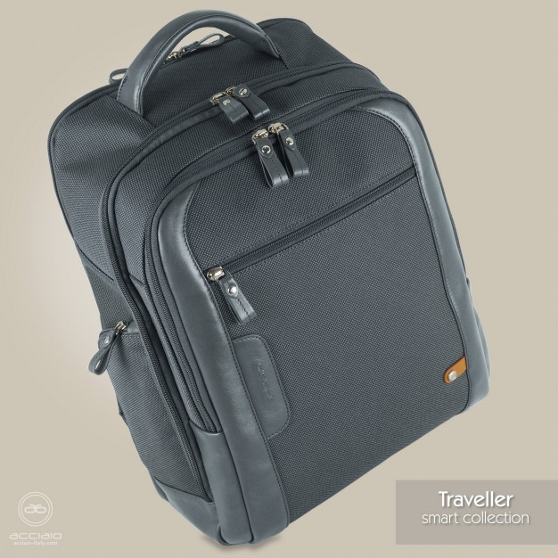 Zaino cabin bag pc 15" Traveller tessuto e pelle Grigio
