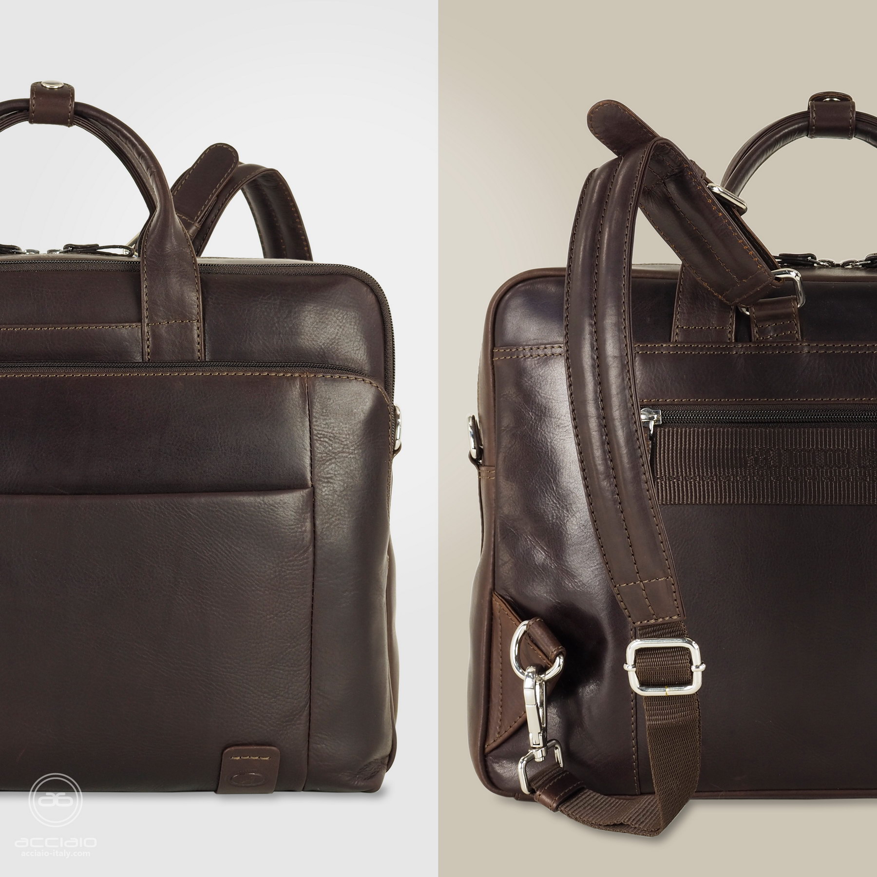 borsa zaino la lavoro in pelle cuoio marrone porta pc 15 pollici