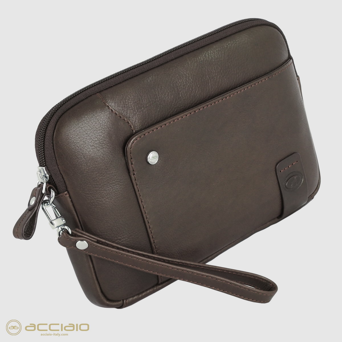 men's wrist bag wristlet handbag in leather brown