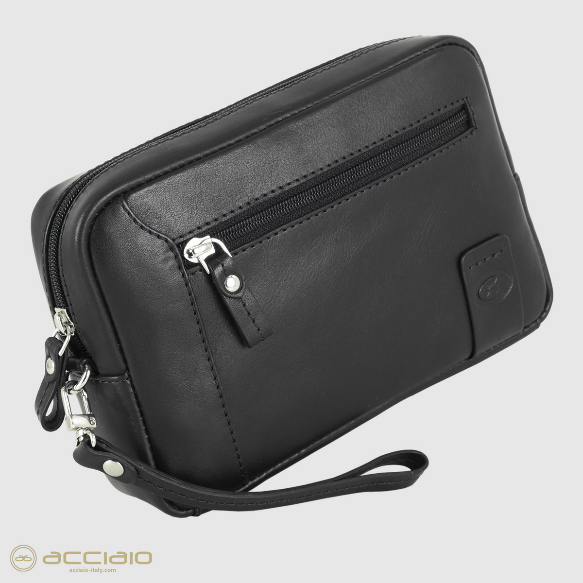 men's wrist bag wristlet handbag in italian leather black