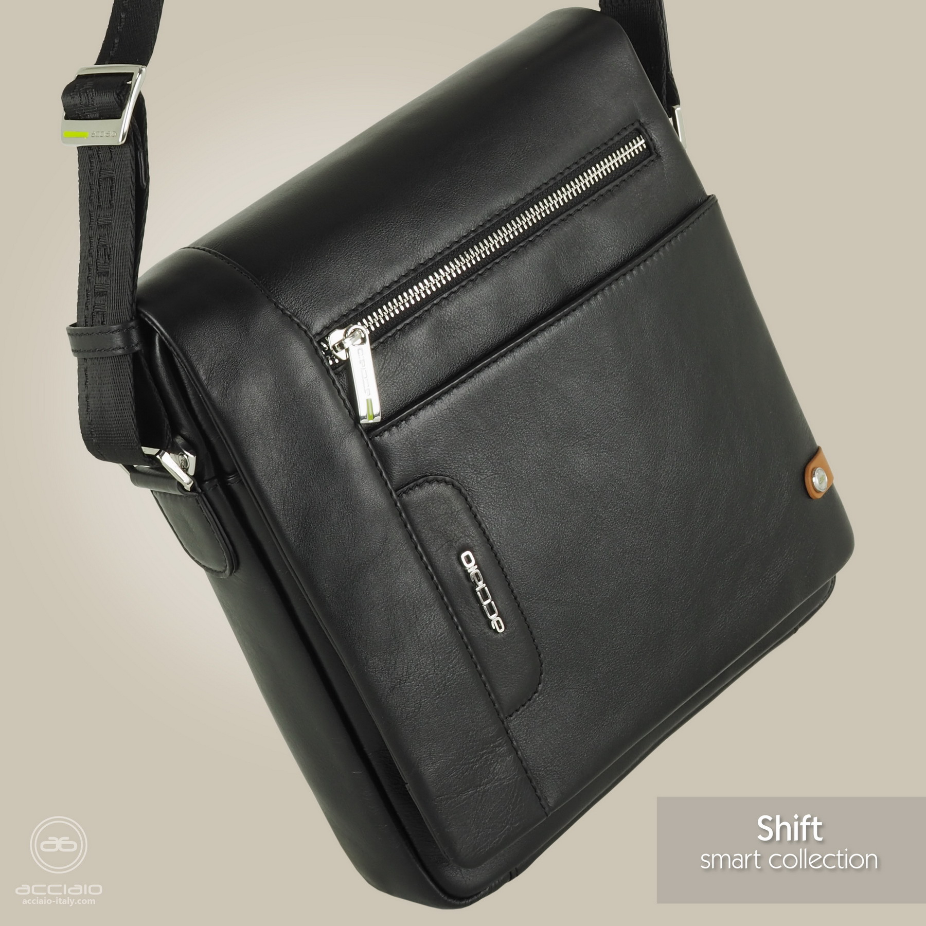 Borsello da uomo largo in pelle nero